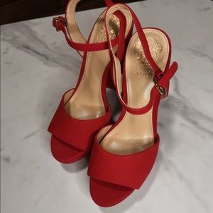 New!! Women Vince Camuto Chastin Platform Sandals | Size 7 | True Suede | Red